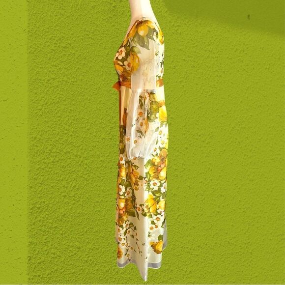 60s vintage Nu-Mode chiffon empire waist gown floral - Picture 2 of 16